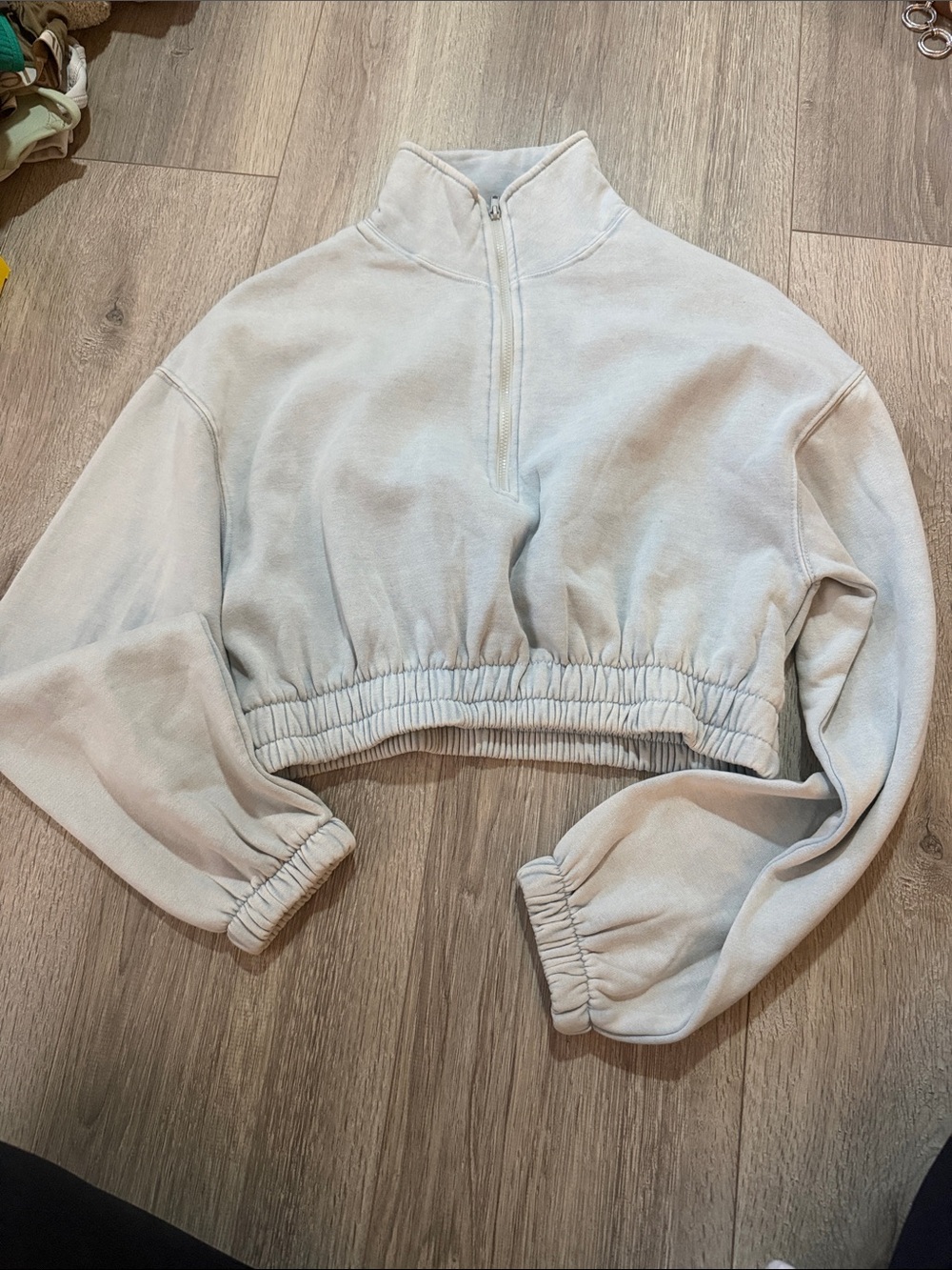 Celebrity Pink Cropped Quarter-Zip Turtleneck Sweater in Light Beige